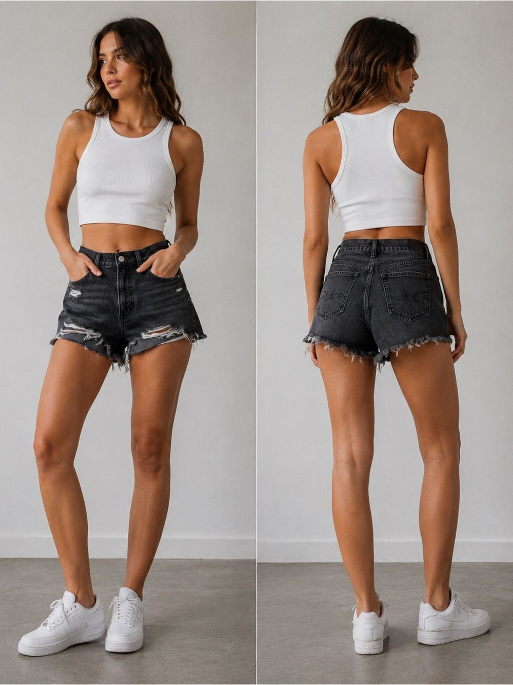American Eagle Black Raw Hem Denim Shorts W/ Comfort Waistband Womens Size 12